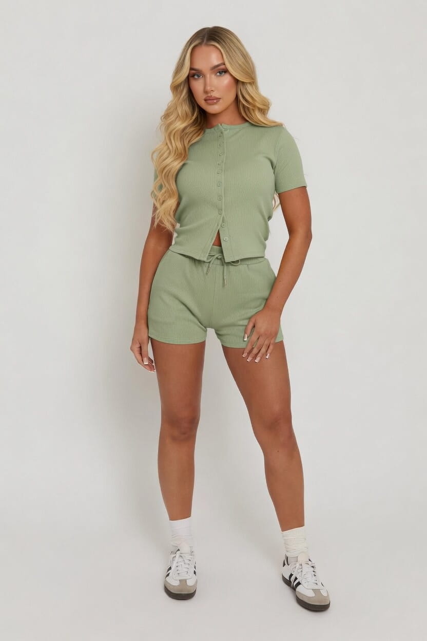 Mae Short Sleeve Rib Button Short Set 🇬🇧
