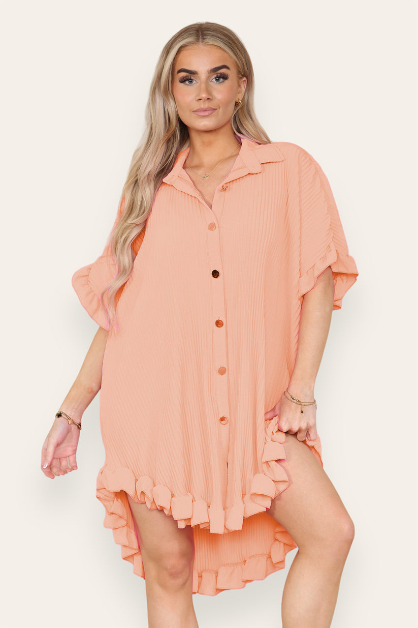 Over Sized Italian Gold Button Pleated Frill Ruffle Dress Top 🇬🇧