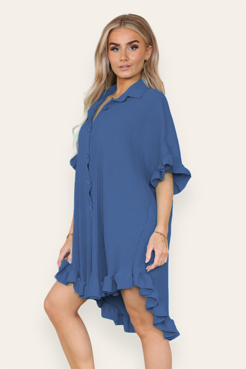 Over Sized Italian Gold Button Pleated Frill Ruffle Dress Top 🇬🇧