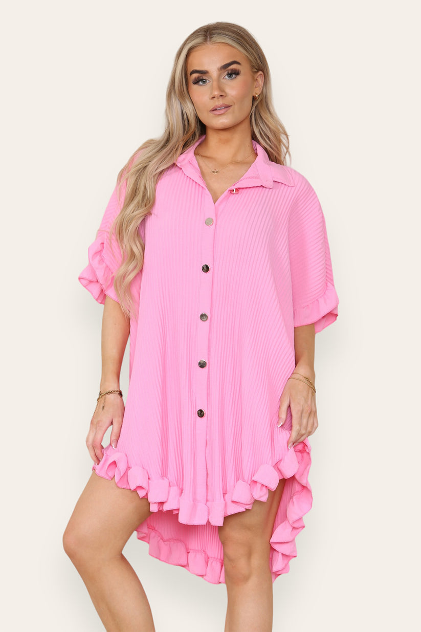 Over Sized Italian Gold Button Pleated Frill Ruffle Dress Top 🇬🇧