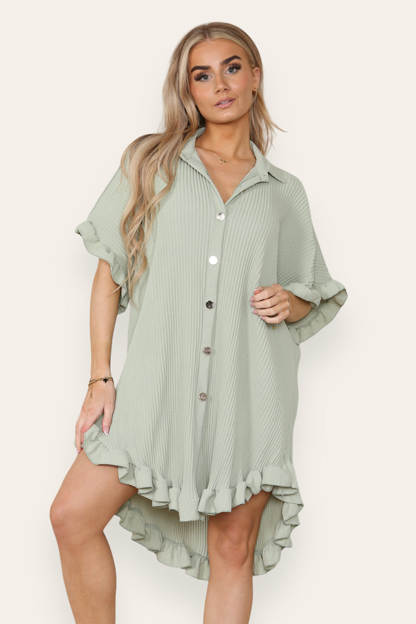 Over Sized Italian Gold Button Pleated Frill Ruffle Dress Top 🇬🇧