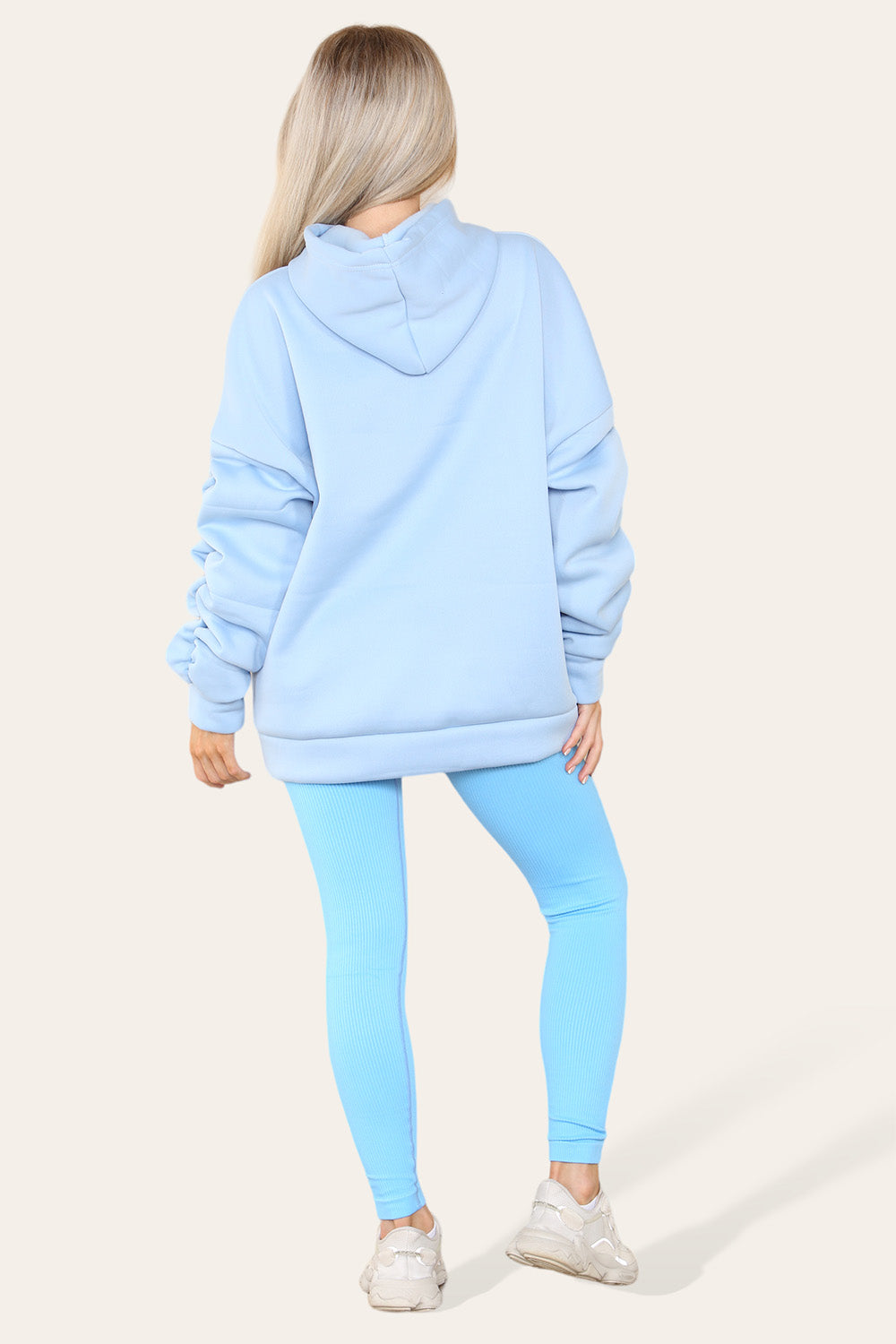 Plus Size Ruched Sleeves Hoodie With Satin Ribbon Legging Set 🇬🇧