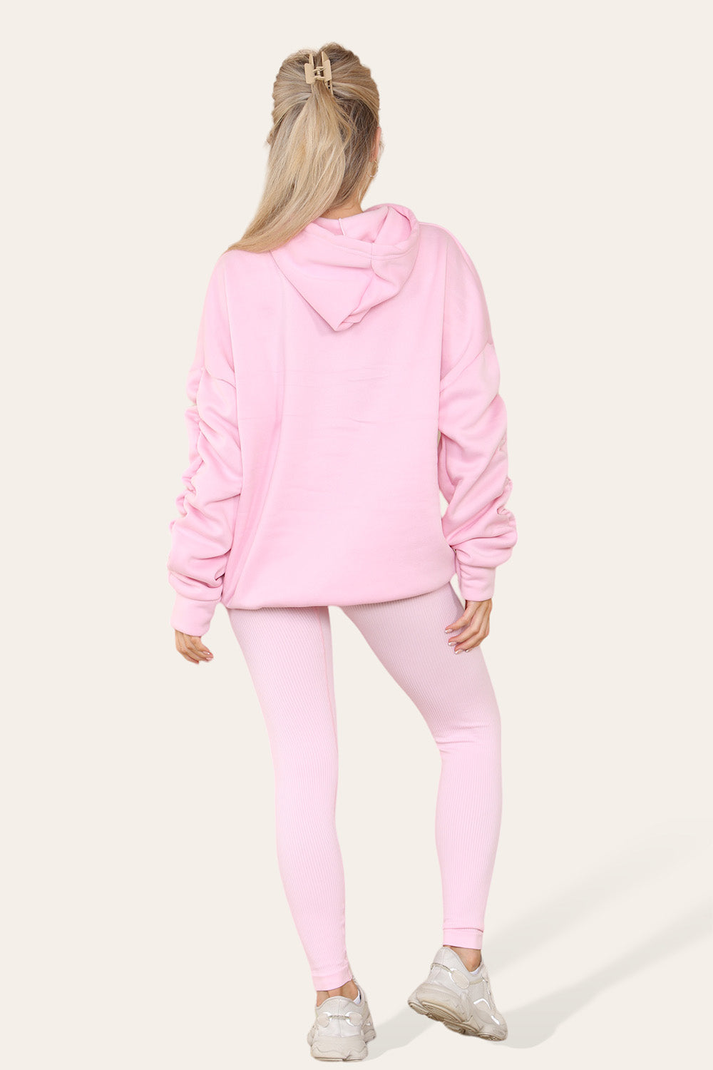 Plus Size Ruched Sleeves Hoodie With Satin Ribbon Legging Set 🇬🇧