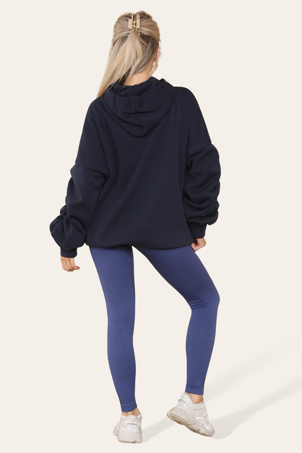 Plus Size Ruched Sleeves Hoodie With Satin Ribbon Legging Set 🇬🇧