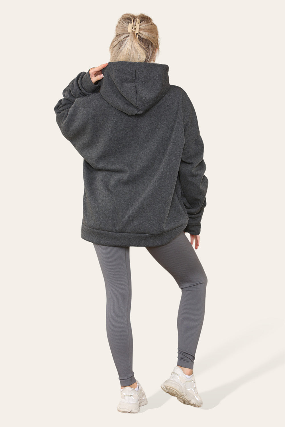 Plus Size Ruched Sleeves Hoodie With Satin Ribbon Legging Set 🇬🇧