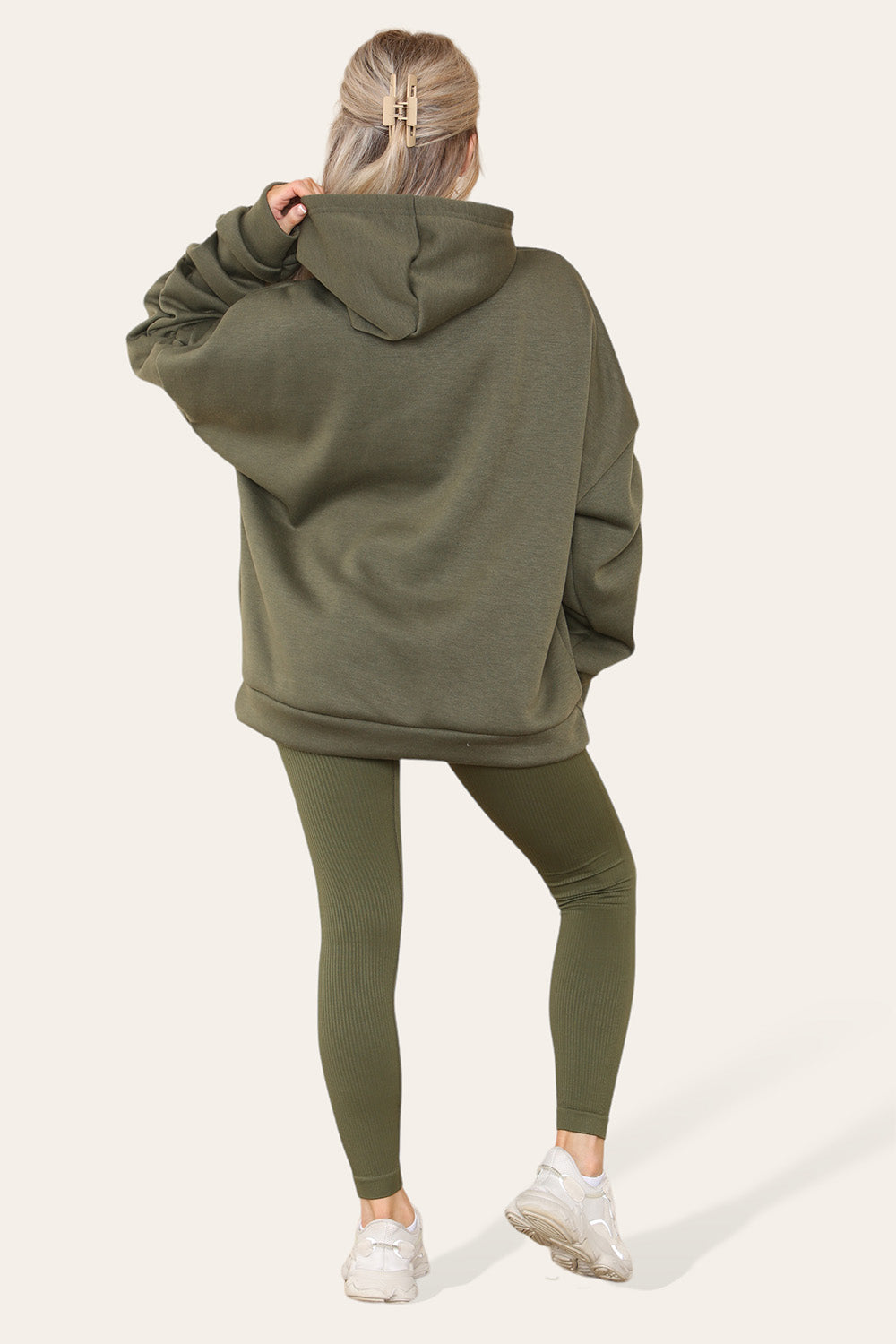 Plus Size Ruched Sleeves Hoodie With Satin Ribbon Legging Set 🇬🇧
