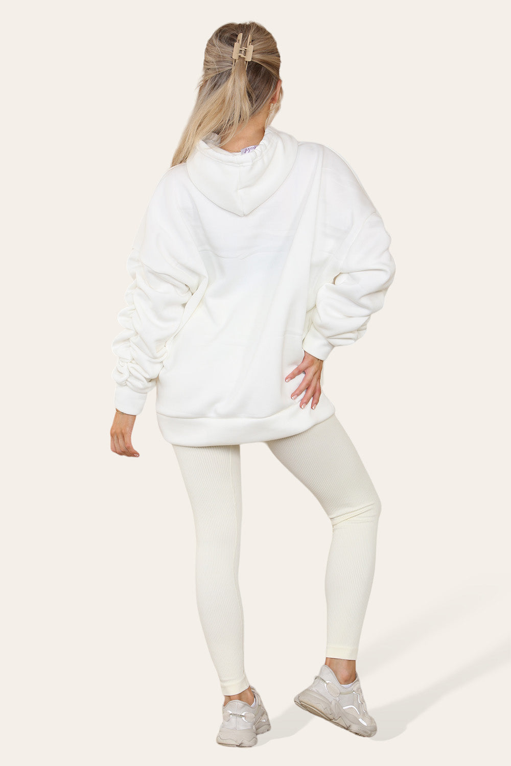 Plus Size Ruched Sleeves Hoodie With Satin Ribbon Legging Set 🇬🇧