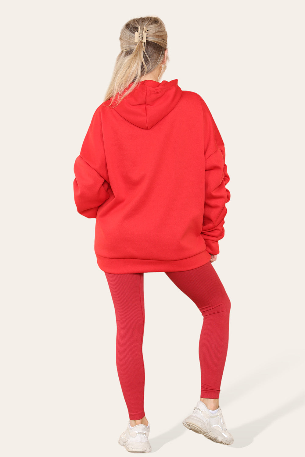 Plus Size Ruched Sleeves Hoodie With Satin Ribbon Legging Set 🇬🇧
