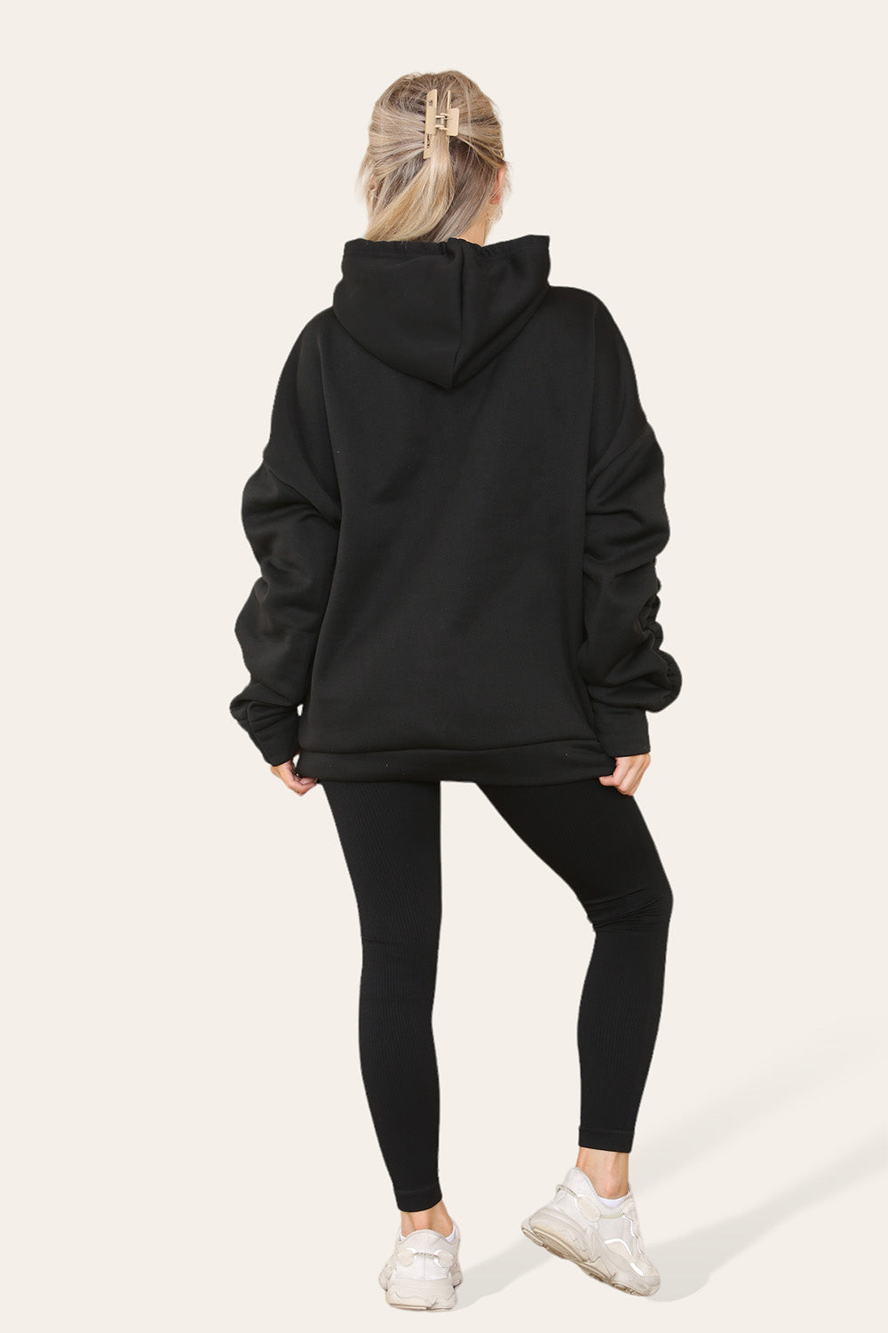 Plus Size Ruched Sleeves Hoodie With Satin Ribbon Legging Set 🇬🇧