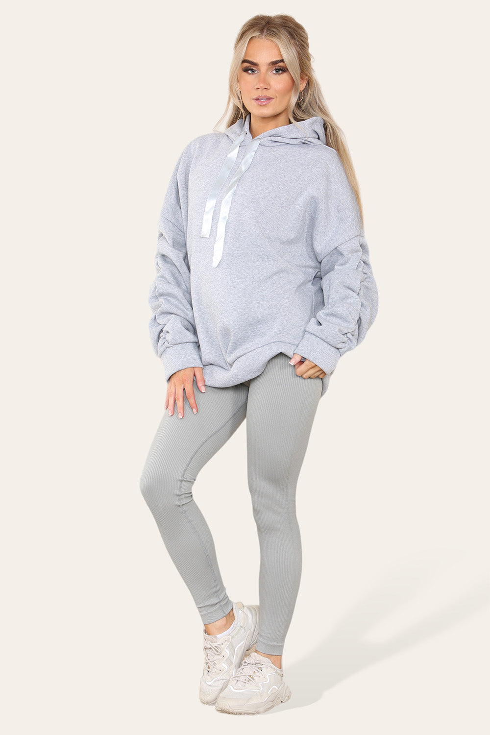 Oversized Ruched Sleeves Hoodie With Satin Ribbon 🇬🇧