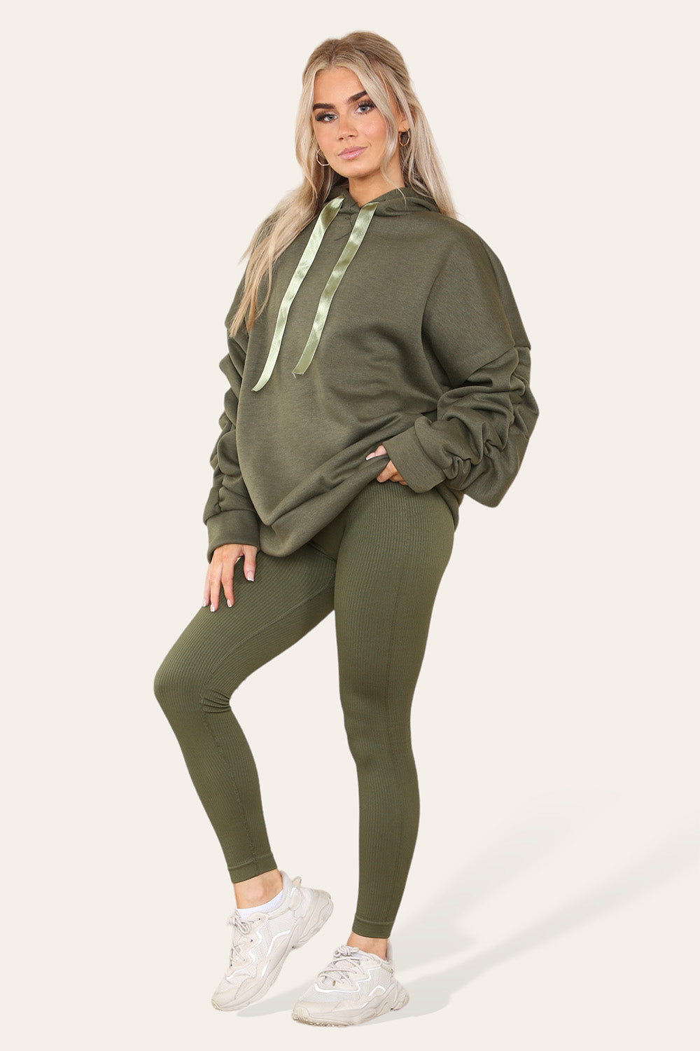 Oversized Ruched Sleeves Hoodie With Satin Ribbon 🇬🇧