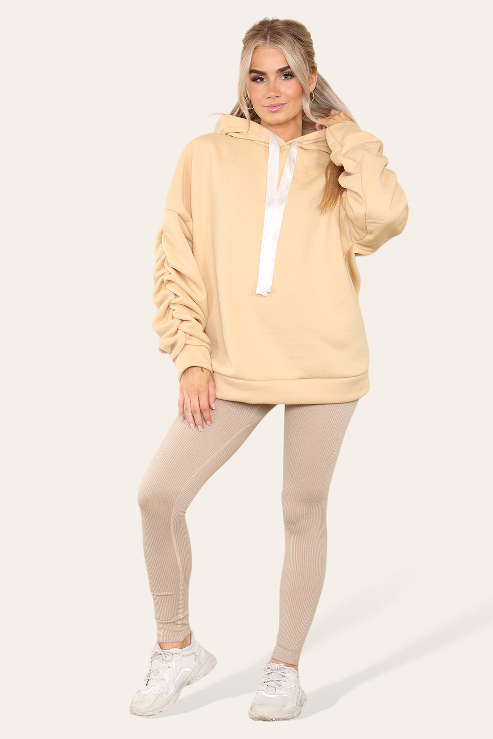Oversized Ruched Sleeves Hoodie With Satin Ribbon 🇬🇧