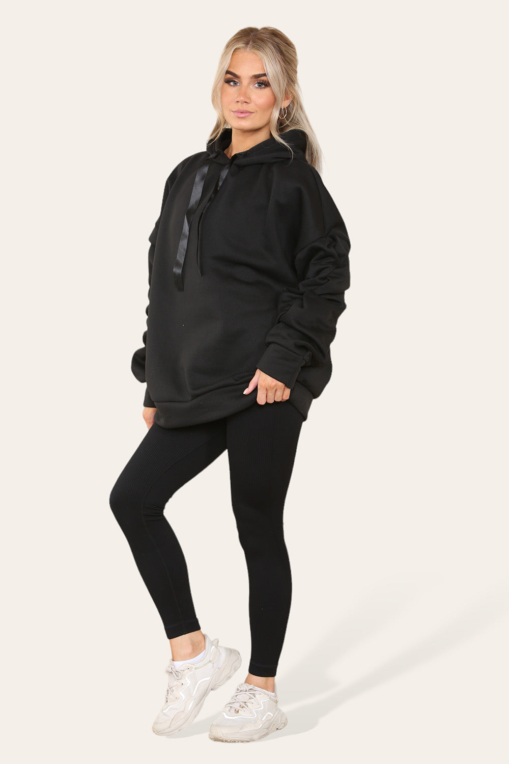 Oversized Ruched Sleeves Hoodie With Satin Ribbon 🇬🇧