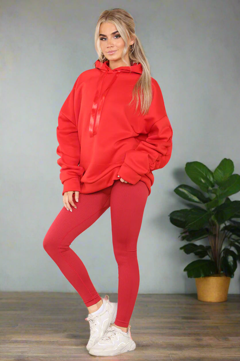 Oversized Ruched Sleeves Hoodie With Satin Ribbon 🇬🇧