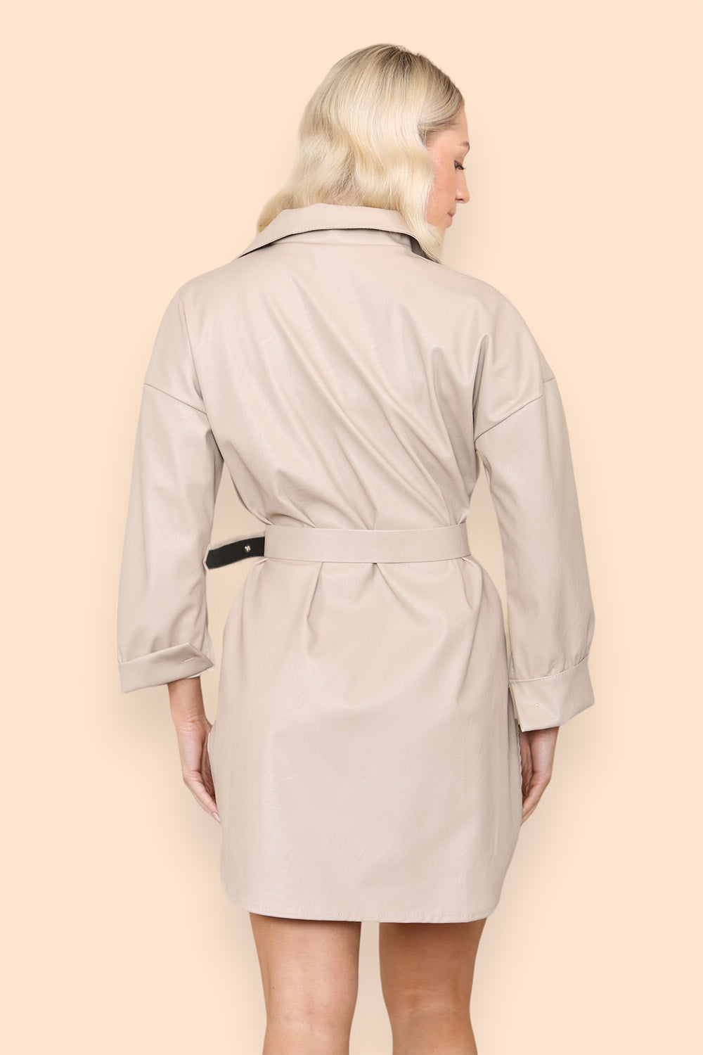 PU Faux Leather Belted Wet Look Shirt Dress 🇬🇧