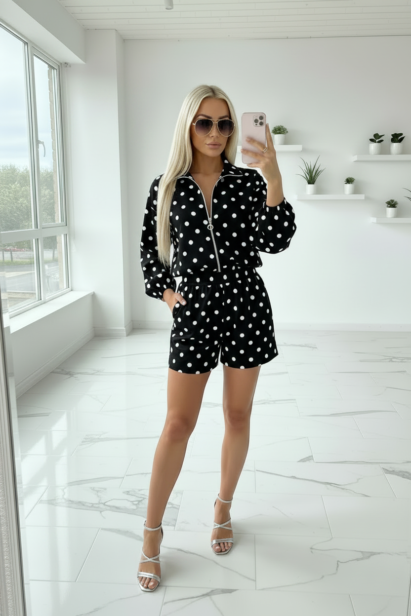 Polka Dot with Stripes Full Sleeves Short Set 🇬🇧