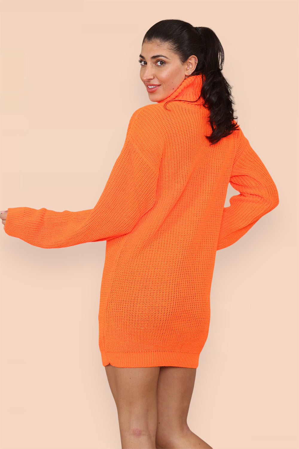 Polo Roll Neck Over Sized Ribbed Knitted Florescent Chunky Sweater Jumper Dress 🇬🇧
