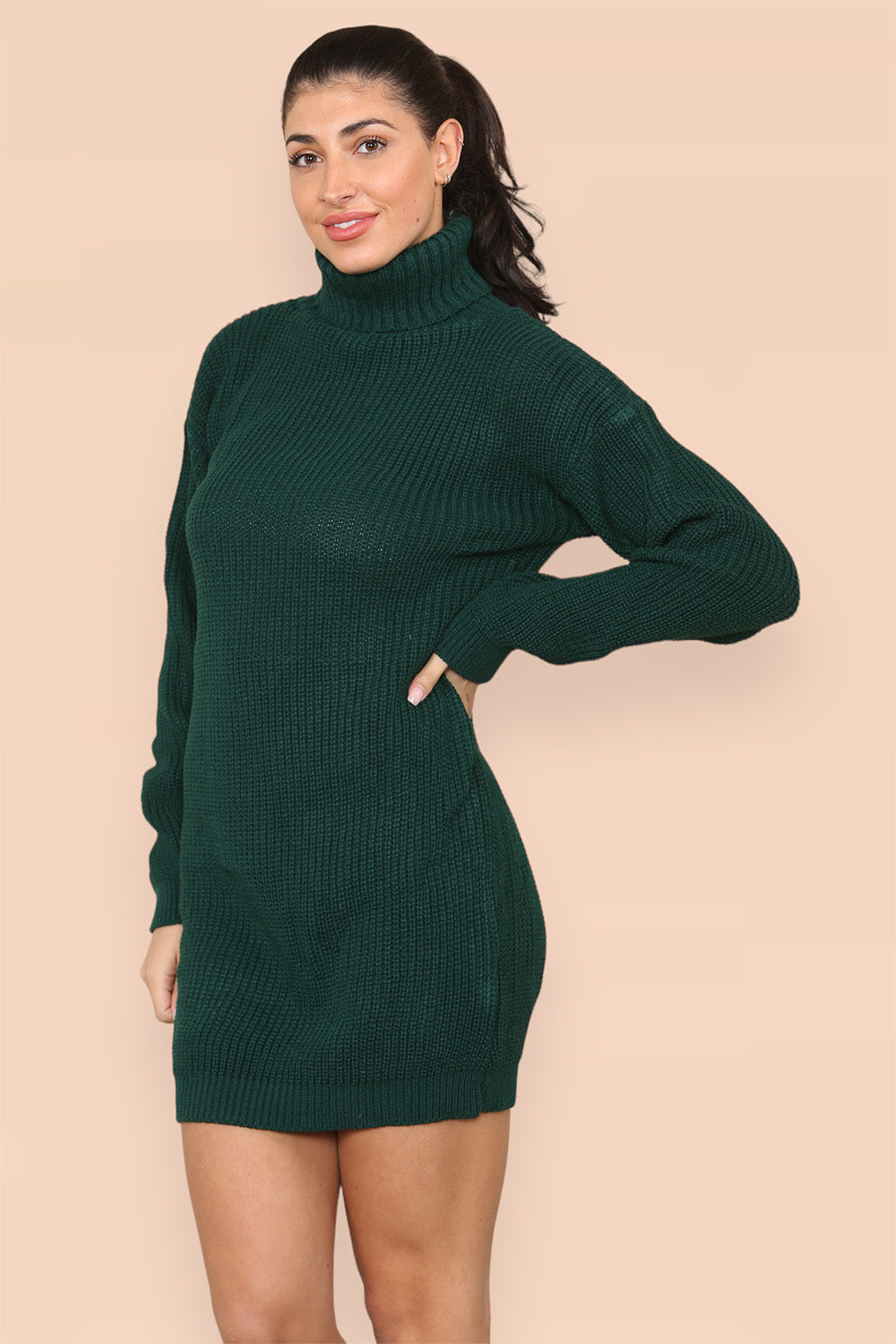 Polo Roll Neck Over Sized Ribbed Knitted Florescent Chunky Sweater Jumper Dress 🇬🇧