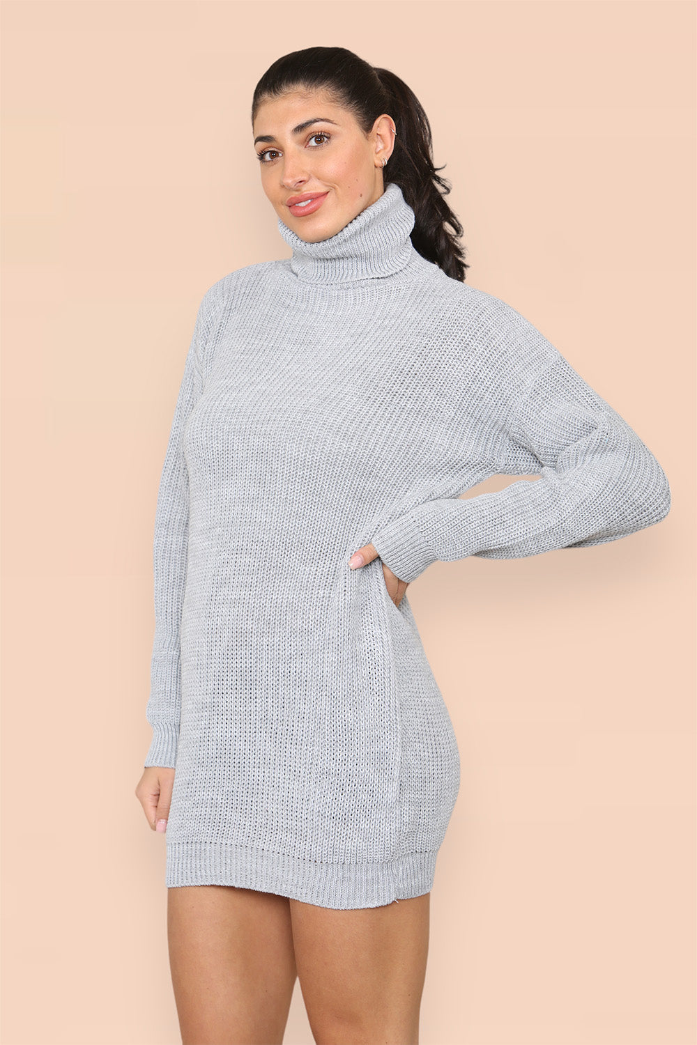 Polo Roll Neck Over Sized Ribbed Knitted Florescent Chunky Sweater Jumper Dress 🇬🇧