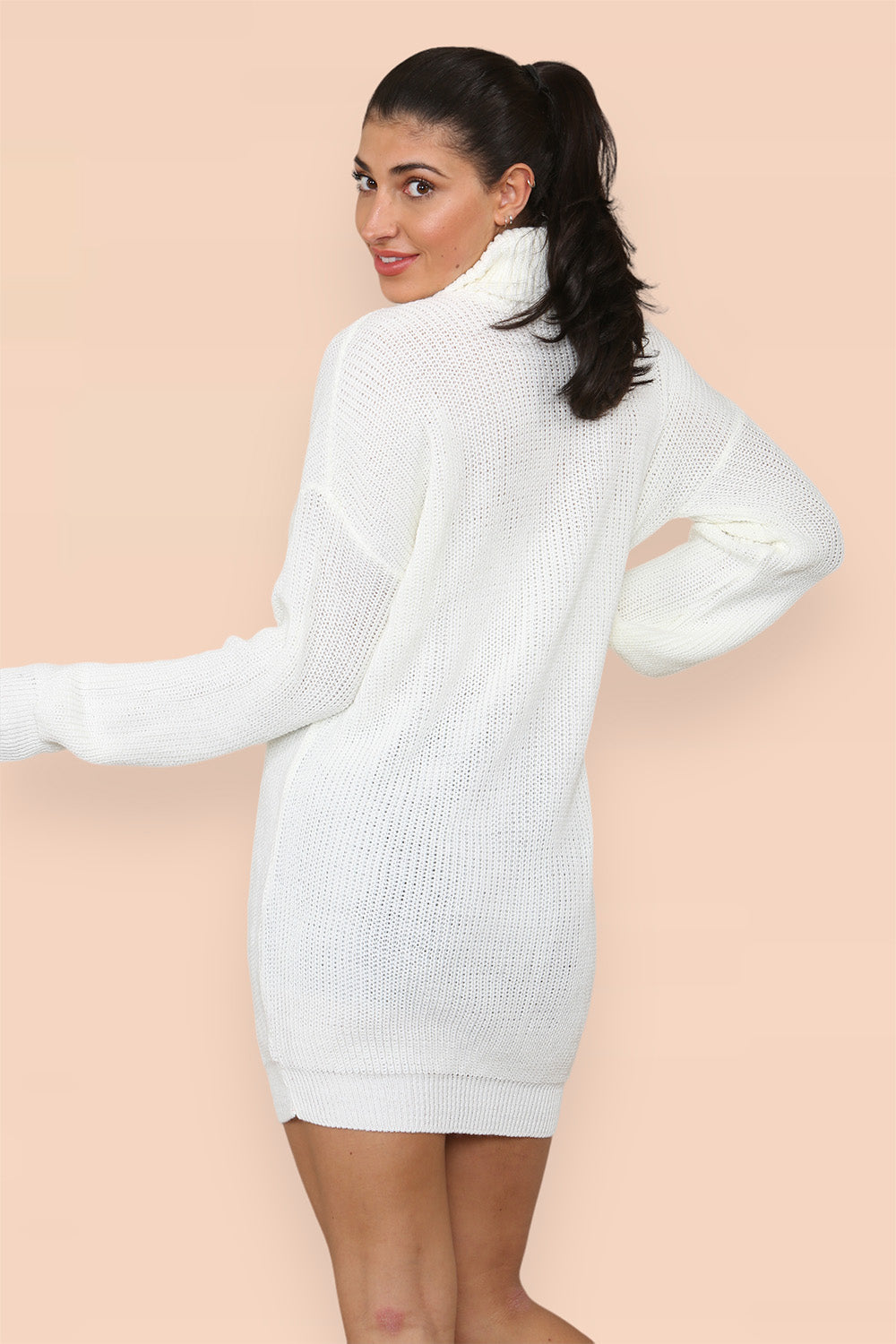 Polo Roll Neck Over Sized Ribbed Knitted Florescent Chunky Sweater Jumper Dress 🇬🇧