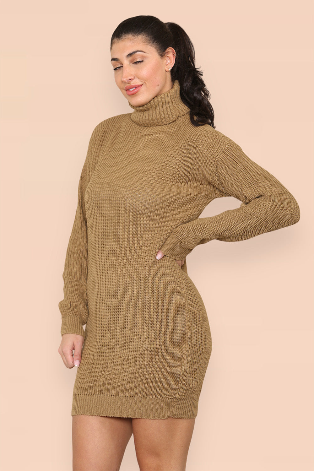 Polo Roll Neck Over Sized Ribbed Knitted Florescent Chunky Sweater Jumper Dress 🇬🇧