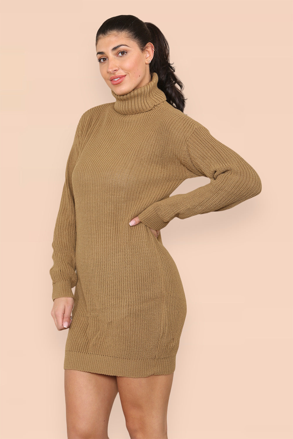 Polo Roll Neck Over Sized Ribbed Knitted Florescent Chunky Sweater Jumper Dress 🇬🇧