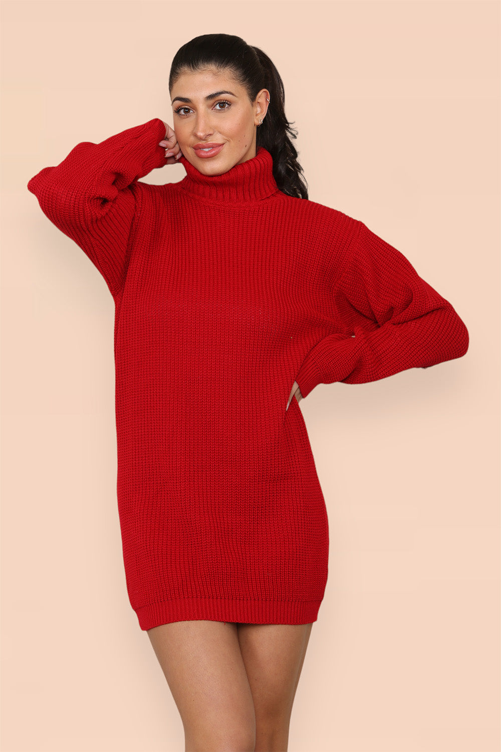 Polo Roll Neck Over Sized Ribbed Knitted Florescent Chunky Sweater Jumper Dress 🇬🇧
