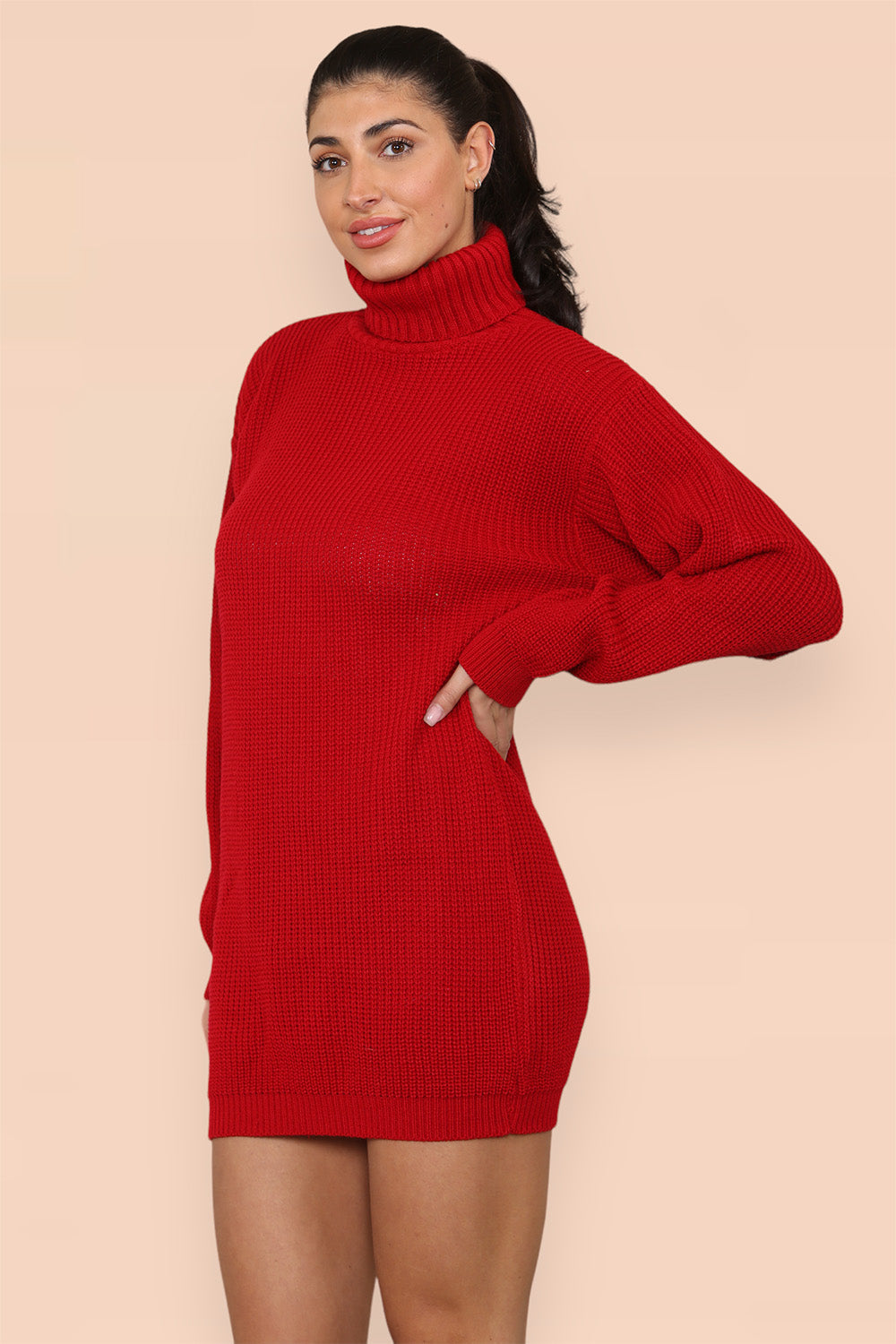 Polo Roll Neck Over Sized Ribbed Knitted Florescent Chunky Sweater Jumper Dress 🇬🇧