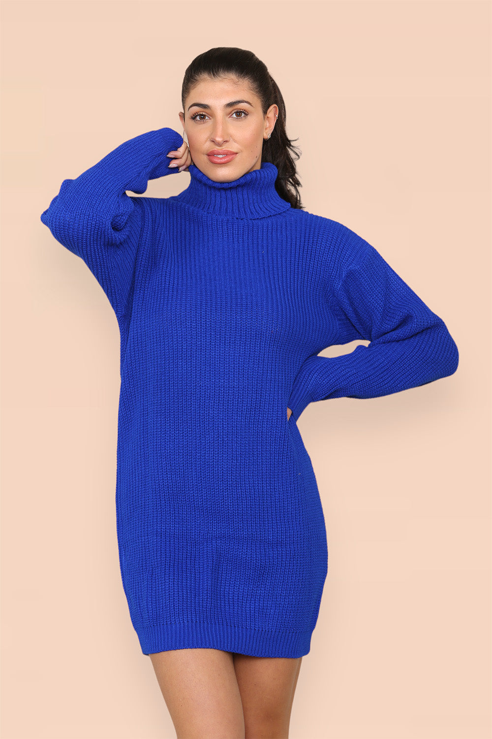 Polo Roll Neck Over Sized Ribbed Knitted Florescent Chunky Sweater Jumper Dress 🇬🇧