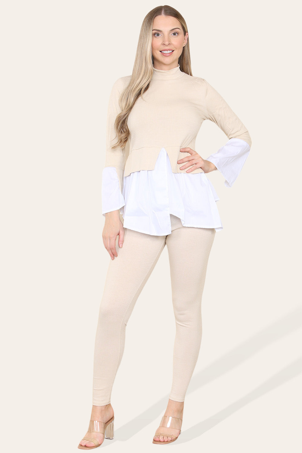 Ribbed Lounge Wear Flared Shirt and Leggings Co-Ord Set 🇬🇧