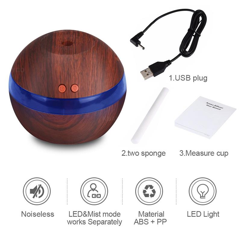 KBAYBO USB Ultrasonic Humidifier 290ml Aroma Diffuser Essential Oil Diffuser Aromatherapy Mist Maker with LED Light Wood grain 🇨🇳