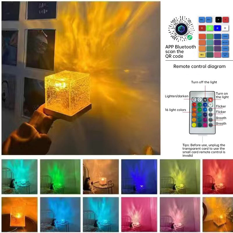 3/16 Colors Dynamic Rotating Water Ripple Projector Night Light Flame Crystal Lamp for Living Room Study Bedroom Bedside Decor 🇨🇳