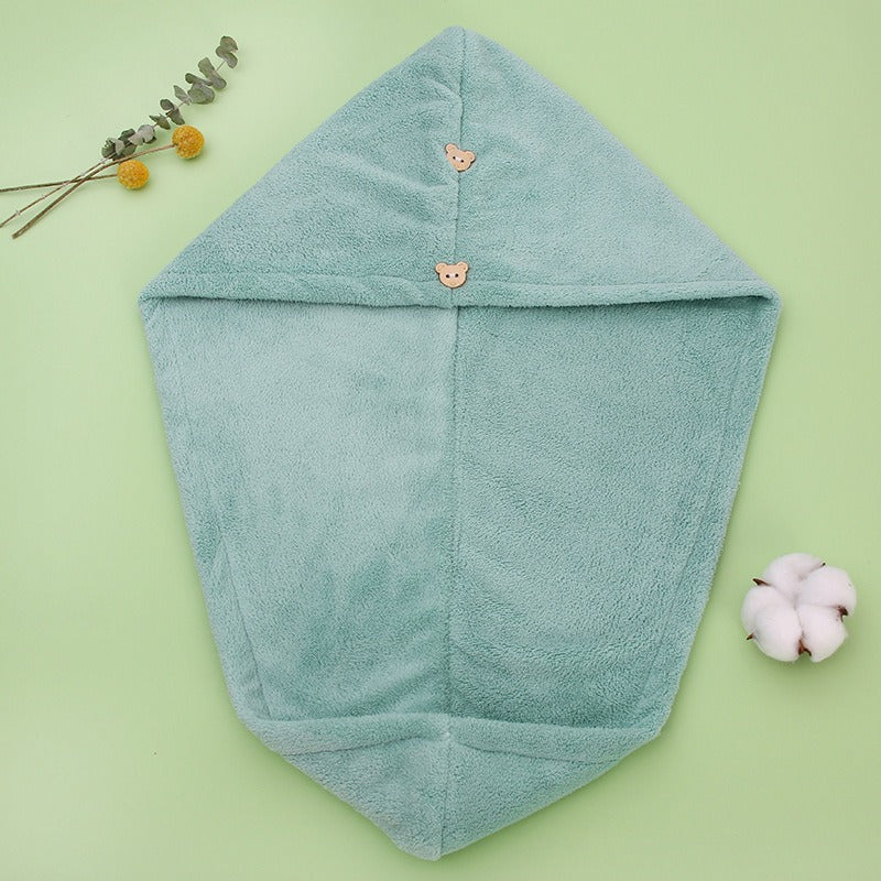 Super absorbent double-layer thickened coral velvet quick drying hair towel, shower cap, and headband towel