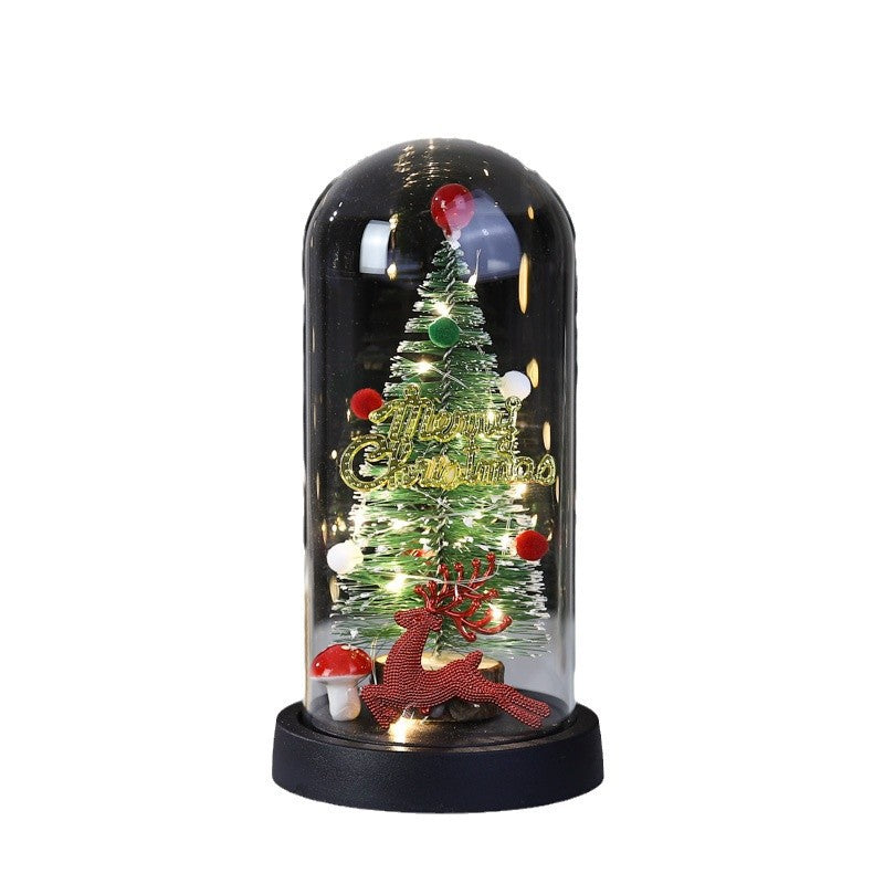 Christmas Gift LED Light Illumination Decorative Ornament Mini Christmas Tree Deer Glass Cover 🇨🇳