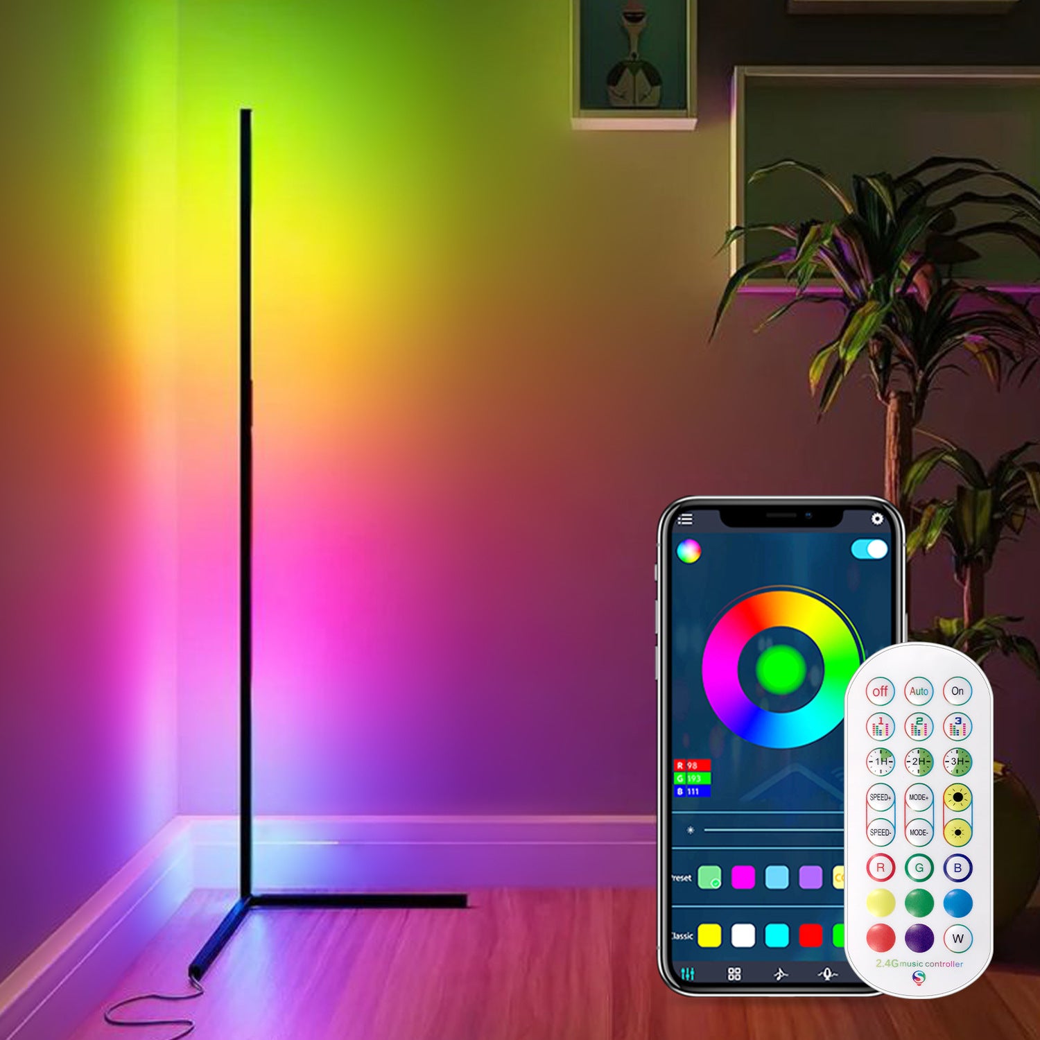 Ambient Floor Lamp RGBIC Corner Light Three-Section Spliced Bluetooth LED Modern Minimalist Table Lamp Voice-Activated Light 🇨🇳