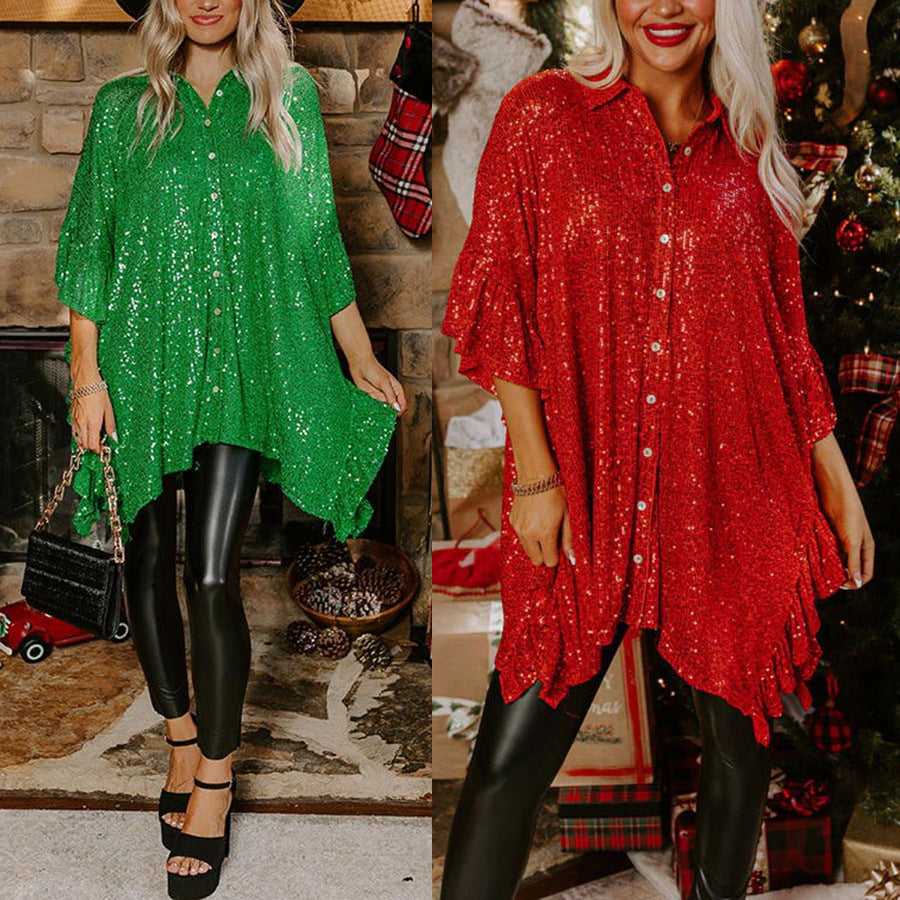 Christmas Mid-Sleeve Sequin Loose Casual Top 🇨🇳