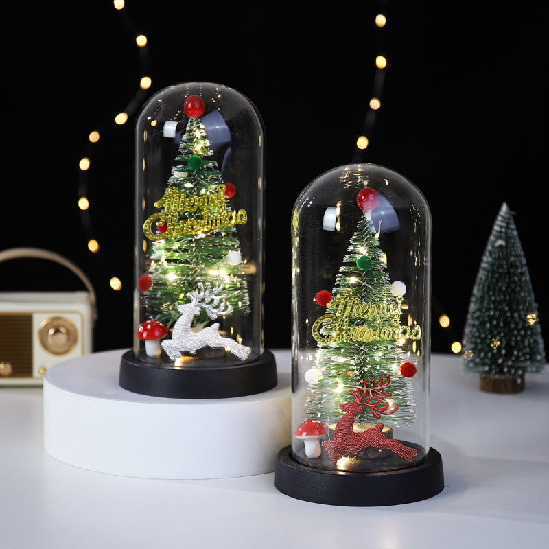 Christmas Gift LED Light Illumination Decorative Ornament Mini Christmas Tree Deer Glass Cover 🇨🇳