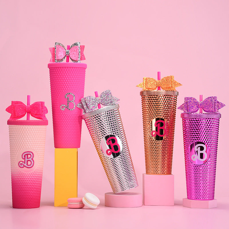 Double Layer Plastic Sippy Cup 710ml Large Capacity with Butterfly Knot 🇨🇳