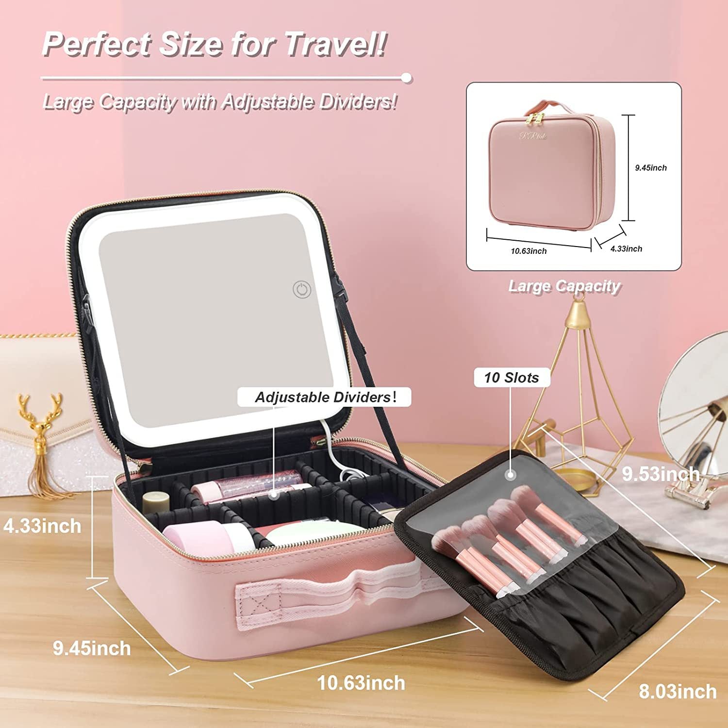 Large capacity LED mirror makeup bag 🇨🇳