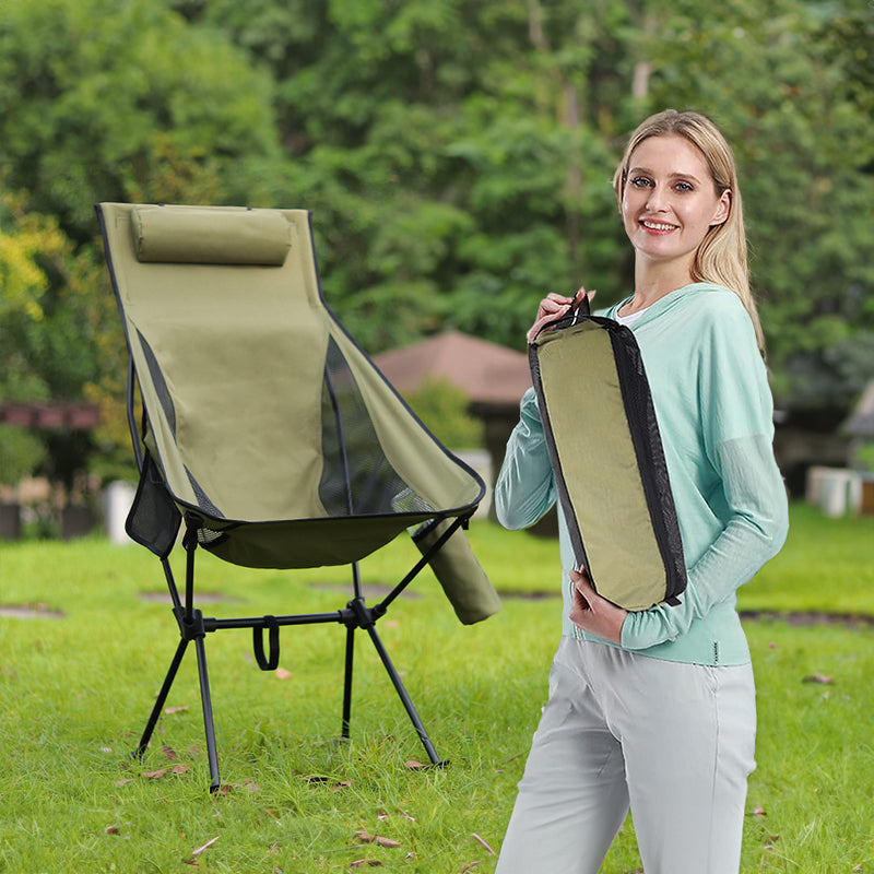 Folding camping chair with headrest. Lightweight, aluminum alloy, for travel and fishing. 🇨🇳