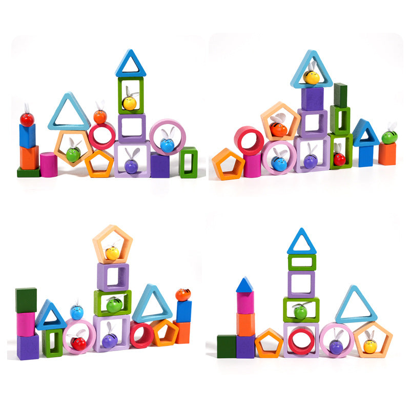 Wooden three in one magnetic clip bee set pillar for children's early education puzzle geometry cognition matching building block toy 🇨🇳