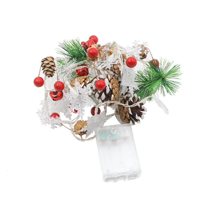Snowflake Pinecone Christmas Wreath Light String Bell Pine Needle Red Berry Doll Staircase Decorative 🇨🇳