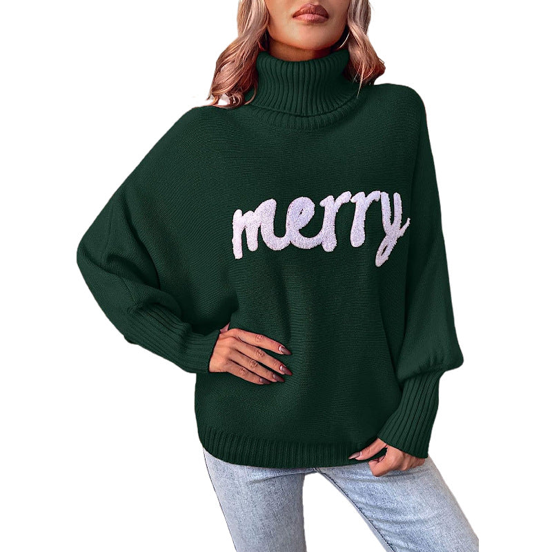 Loose High Neck Knit Sweater Christmas Style 🇨🇳