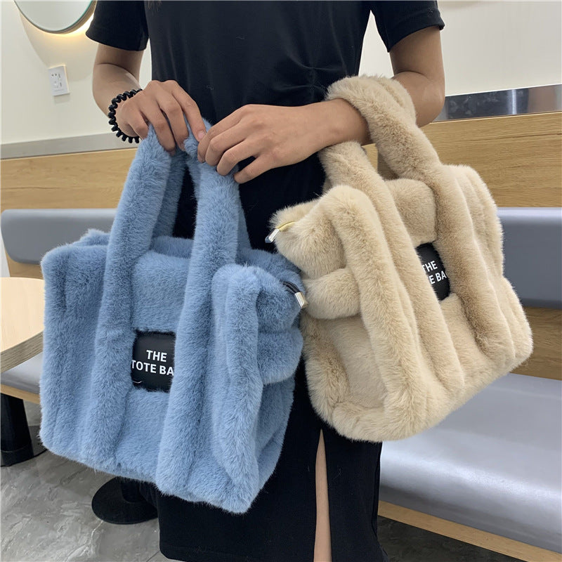 Autumn And Winter New Wool Like Plush Tote Bag High-Capacity Shopping Commuter Bag  Messenger Bag Women 🇨🇳