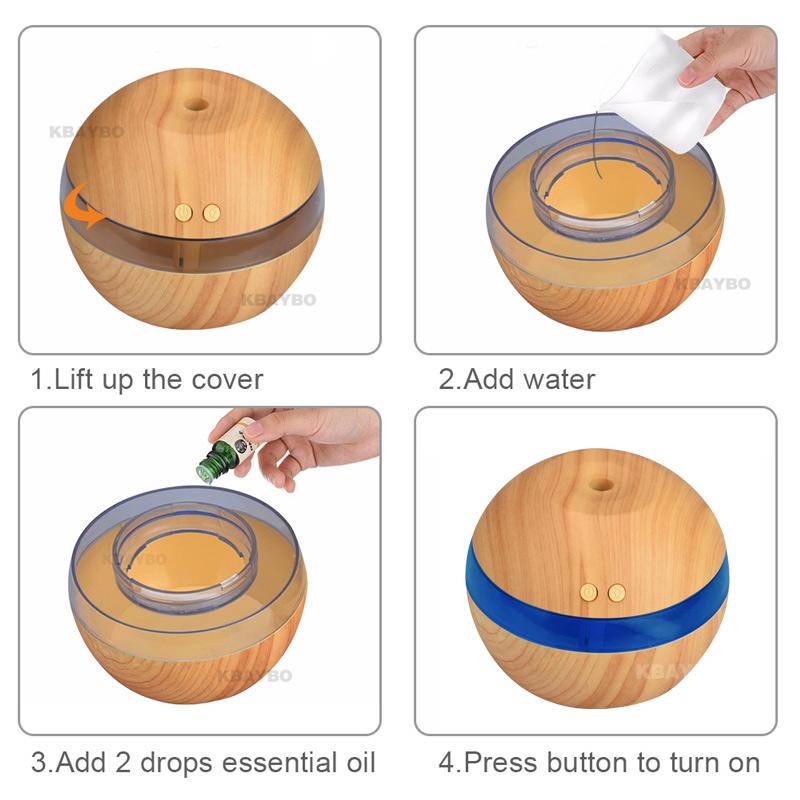 KBAYBO USB Ultrasonic Humidifier 290ml Aroma Diffuser Essential Oil Diffuser Aromatherapy Mist Maker with LED Light Wood grain 🇨🇳