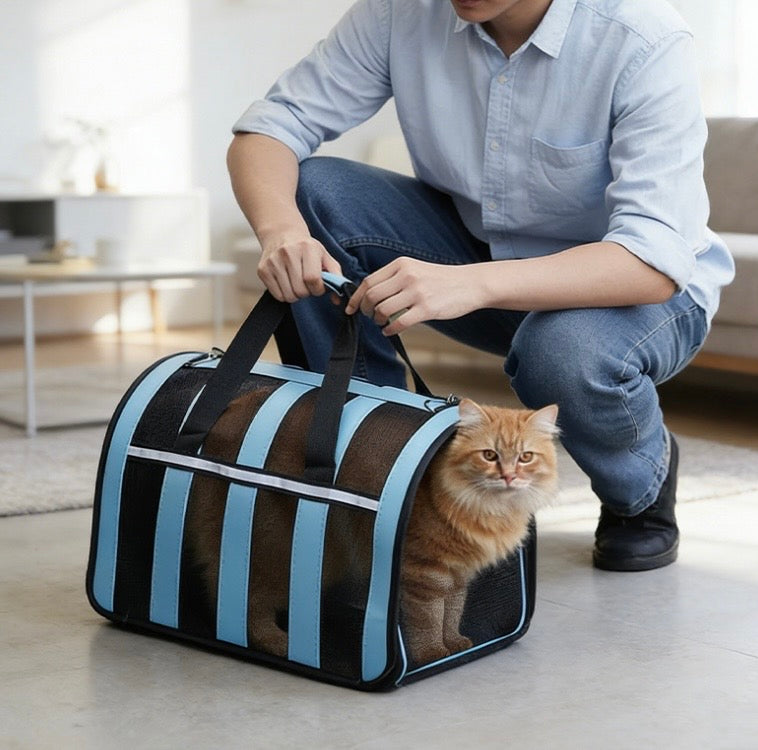 Pet Carrier Dog Cat Foldable Breathable Mesh Carrier with Handle Shoulder Strap 48.5 x 26 x 27cm Random Colours 🇬🇧
