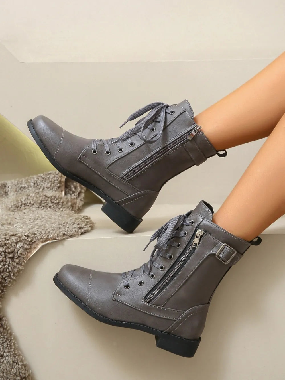 PU Leather Lace-Up Boots 🇨🇳
