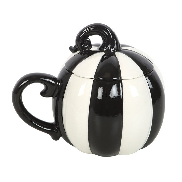 Black and White Striped Pumpkin Lidded Mug 🇬🇧