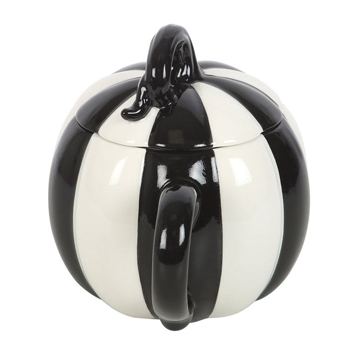 Black and White Striped Pumpkin Lidded Mug 🇬🇧
