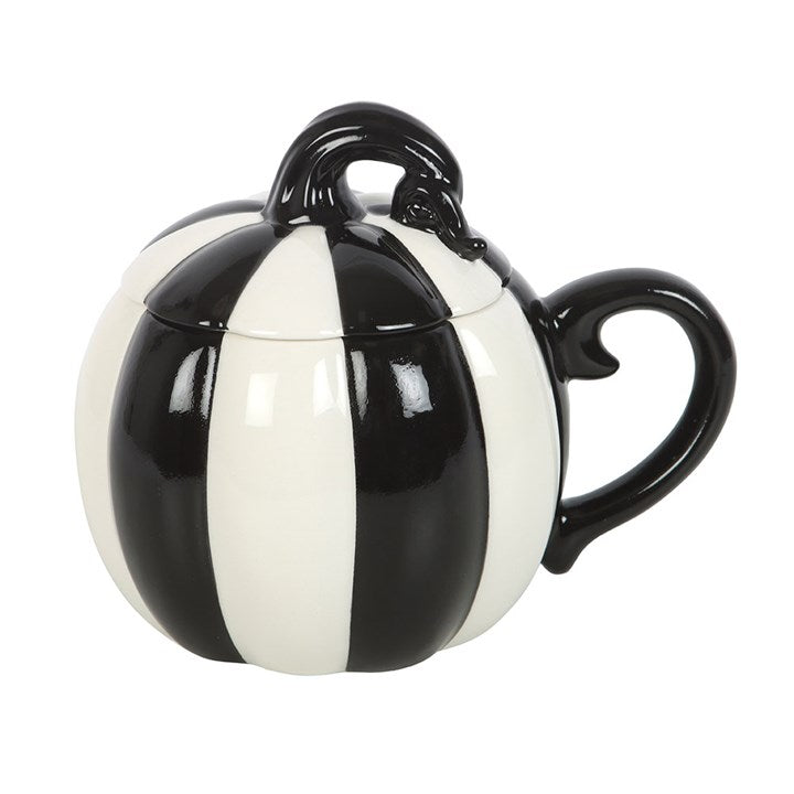 Black and White Striped Pumpkin Lidded Mug 🇬🇧